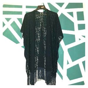 Navy blue fringe cardigan